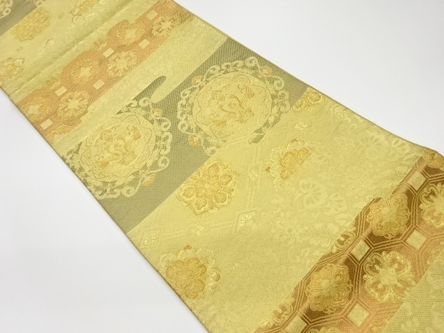 リサイクル　ヱ霞に華紋・花鳥模様織出し袋帯